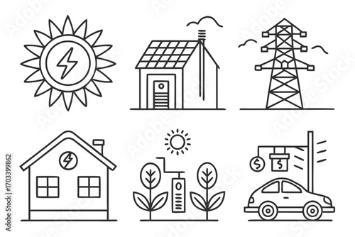 Renewable Energy and Green Technology Icons.