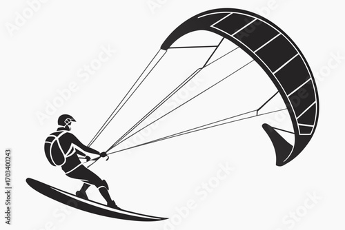Silhouette of a Kite Surfer Riding a Board.