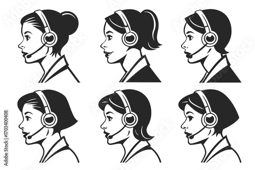 Six Diverse Female Customer Service Representatives with Headsets.