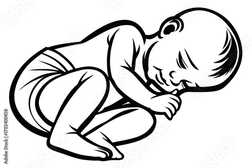 Sleeping Newborn Baby in Fetal Position 1.