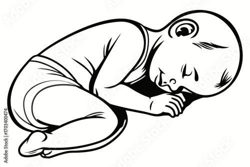 Sleeping Newborn Baby in Fetal Position.
