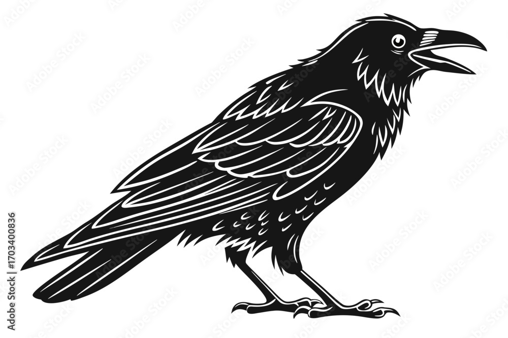 Naklejka premium Stylized Black Raven Bird Silhouette.