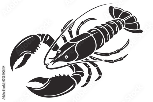Stylized Black Lobster Silhouette Illustration.