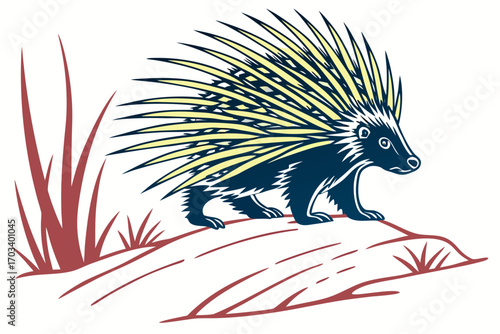 Stylized Hedgehog Running Through Grass.