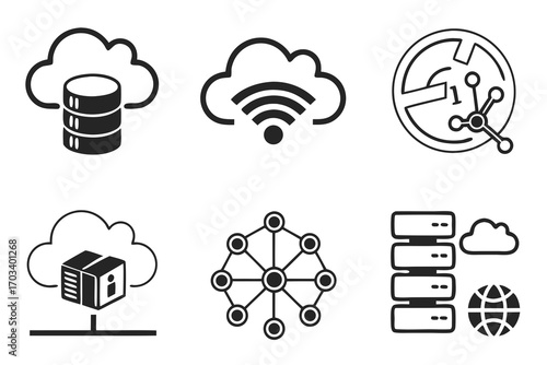 Technology and Cloud Computing Icons Set.