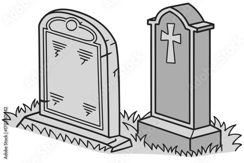 Two Cartoon Gravestones in a Cemetery.