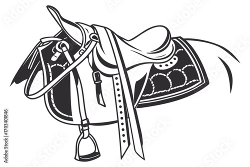 Western Horse Saddle Stirrup and Reins.