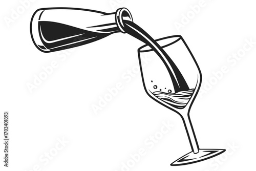 Wine Pouring From Bottle Into Glass.