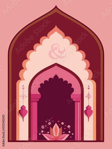 Elegant archway design with lotus flower and intricate details illustration