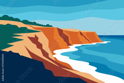 Coastal Cliff Landscape Illustration