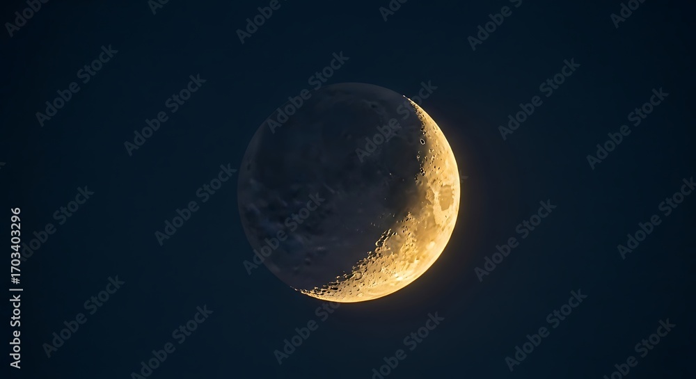 Fototapeta premium A celestial crescent moon with surface details against a night sky
