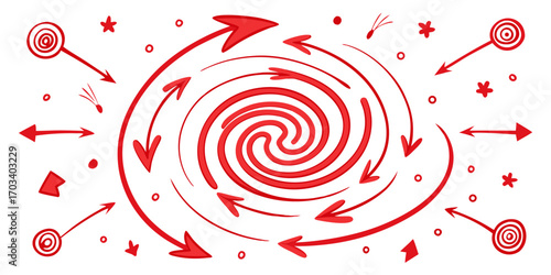 Red spiral with arrows, a dynamic abstract design