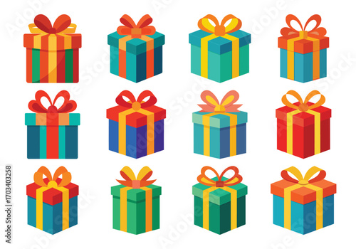 Colorful Gift Boxes with Ribbons and Bows for Celebration and Holidays
