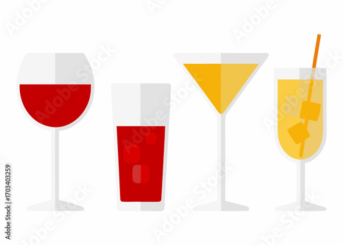 Collection of four colorful flat design alcoholic and non alcoholic drinks