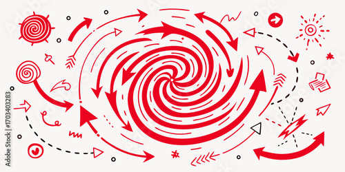 Red spiral with arrows, a dynamic abstract design