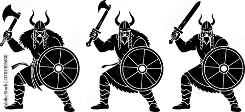 Viking Warrior Silhouettes in Battle Pose