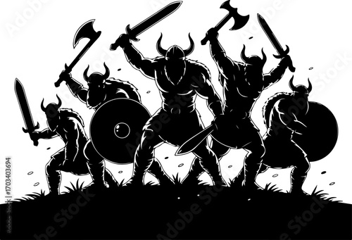 Viking Warrior Silhouettes in Battle Pose