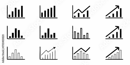 Collection of hand drawn bar graphs and line charts showing growth