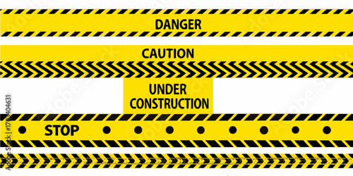 Collection of yellow and black cautionary warning tapes