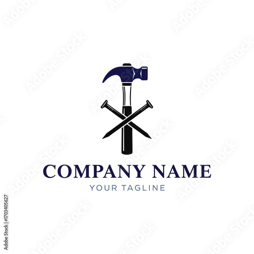 Hammer and nails logo design for construction or handyman services.