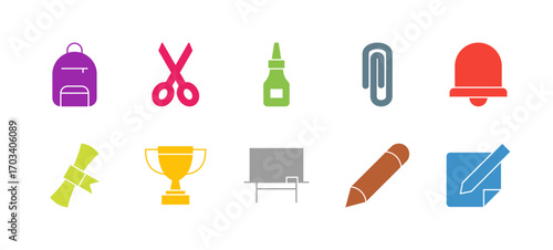 Achievement and Motivation Icon Set Flat Colorful Solid Line Bold Line Vector Collection