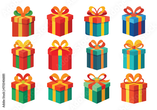 Colorful Gift Boxes Collection with Ribbons and Bows for Celebrations and Holidays