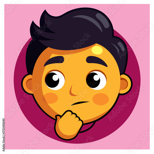 Thinking Face emoji, Yellow emoji face thinking with chin hand raised looking thoughtful and questioning with furrowed brow
