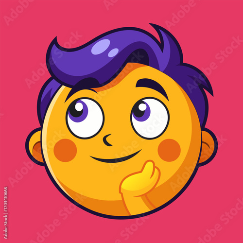 Thinking Face emoji, Yellow emoji face thinking with chin hand raised looking thoughtful and questioning with furrowed brow