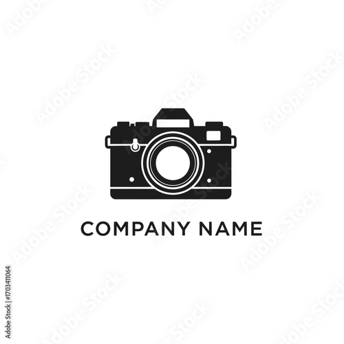 Classic black camera logo design for photography business with company name.