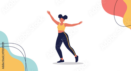 Energetic woman performing dance moves while enjoying her workout session in a bright and modern studio space