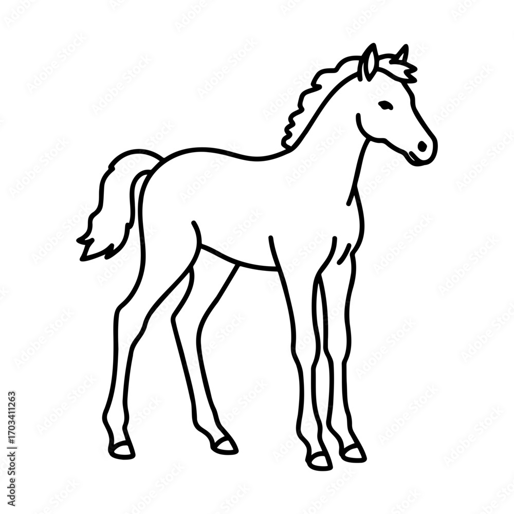Obraz premium Outline of a standing horse with a tail and mane 
