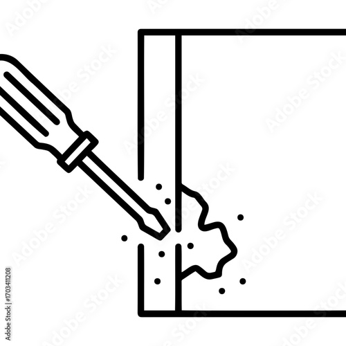 Wallpaper removal, drywall installation icon with screwdriver and dust  