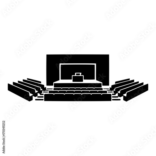 Conference hall with seating and stage in minimalist design  