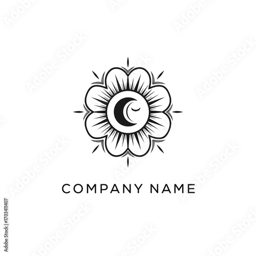 Elegant floral logo design featuring a crescent moon and company name.