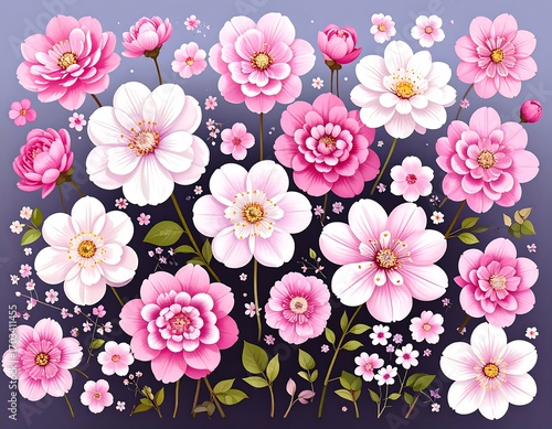 A vibrant floral arrangement of various pink and white blossoms