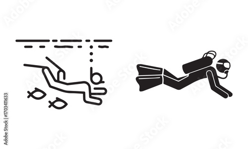 Scuba diving icon. Thin line editable stroke vector illustration for underwater exploration, ocean activity, snorkel and marine tourism. vector illustration eps file