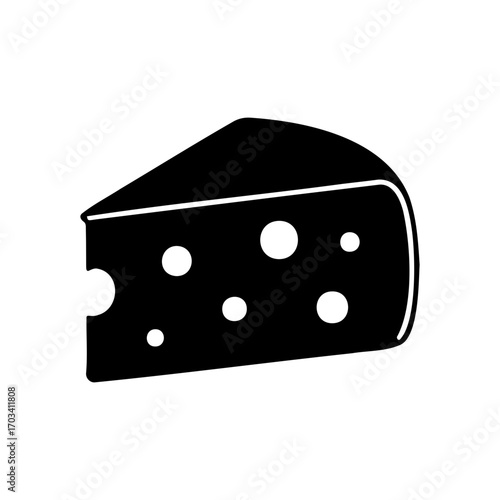 Black cheese wedge with holes in minimalist style  