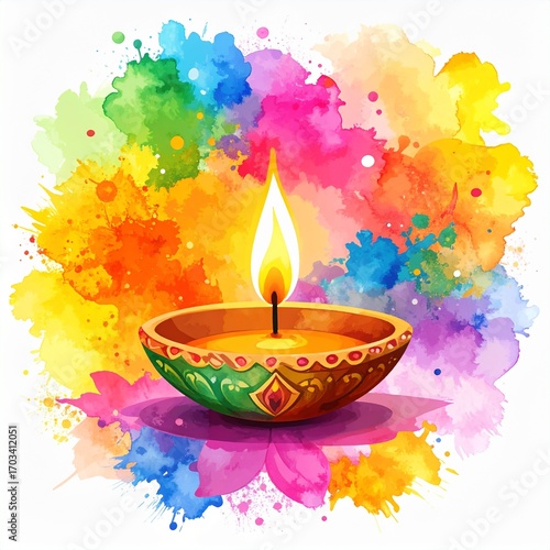 Indian festival diwali diya or oil lamp watercolour background