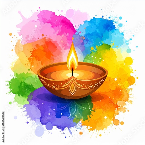 Indian festival diwali diya or oil lamp watercolour background