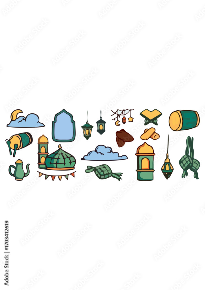Obraz premium Ramadan muslim element ornament doodle illustration.ai