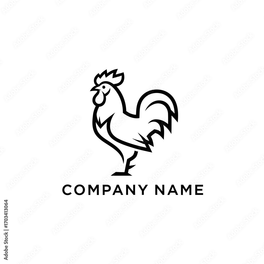 Obraz premium Rooster Logo Design, Simple Line Art, Farm Animal Icon.