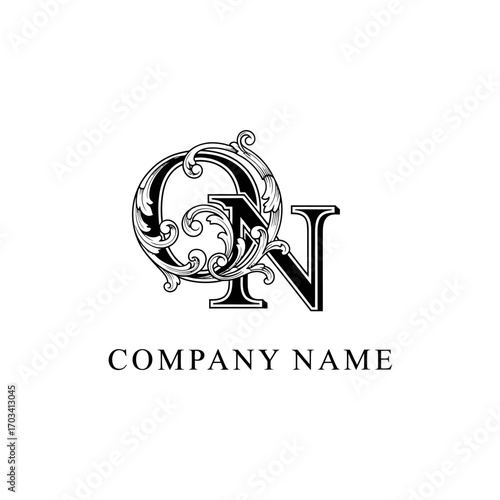 Ornate QN monogram logo elegant classic design company name branding.