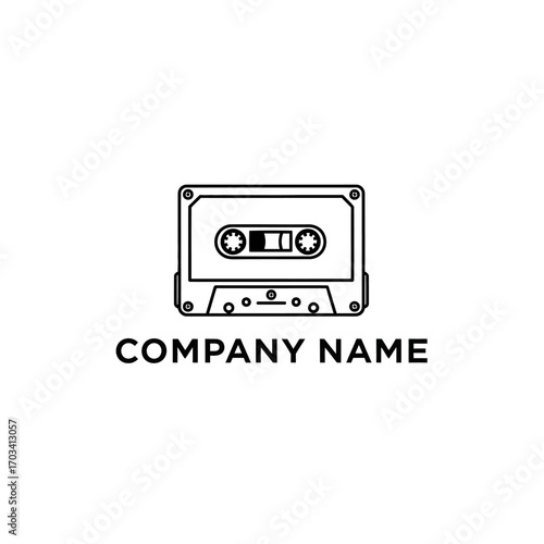 Retro audio cassette tape line art logo illustration.