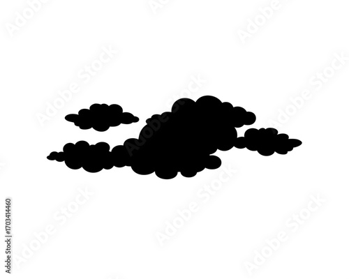 Silhouette of three fluffy clouds against a stark white background creates atmosphere