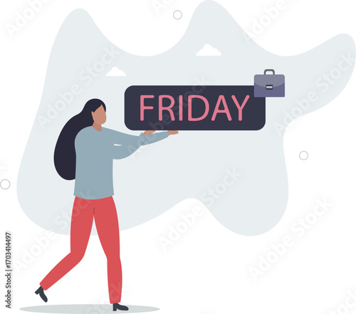 Happy Friday, relax or enjoy last working day and embrace weekend, tried routine day job employee, joyful lifestyle after stressful week long.life and employment of people.