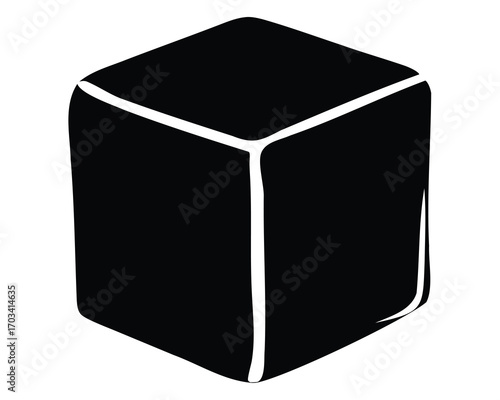 Stylized illustration of a three dimensional cube with rounded edges in black