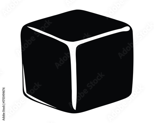 Simple black cube illustration with softened edges and perspective view point