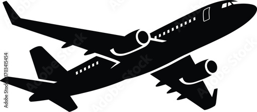 Black airplane in flight aircraft travel