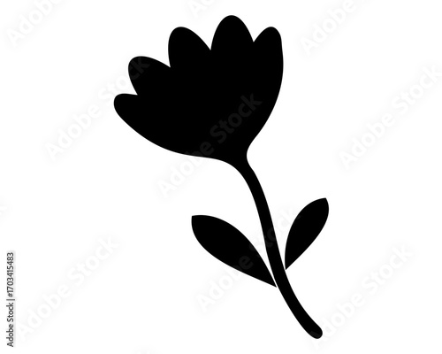 Elegant black silhouette of a stylized flower with a simple stem