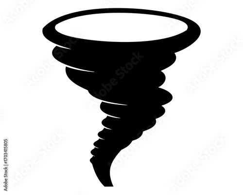Stylized Black Silhouette of a Swirling Tornado, isolated on white background